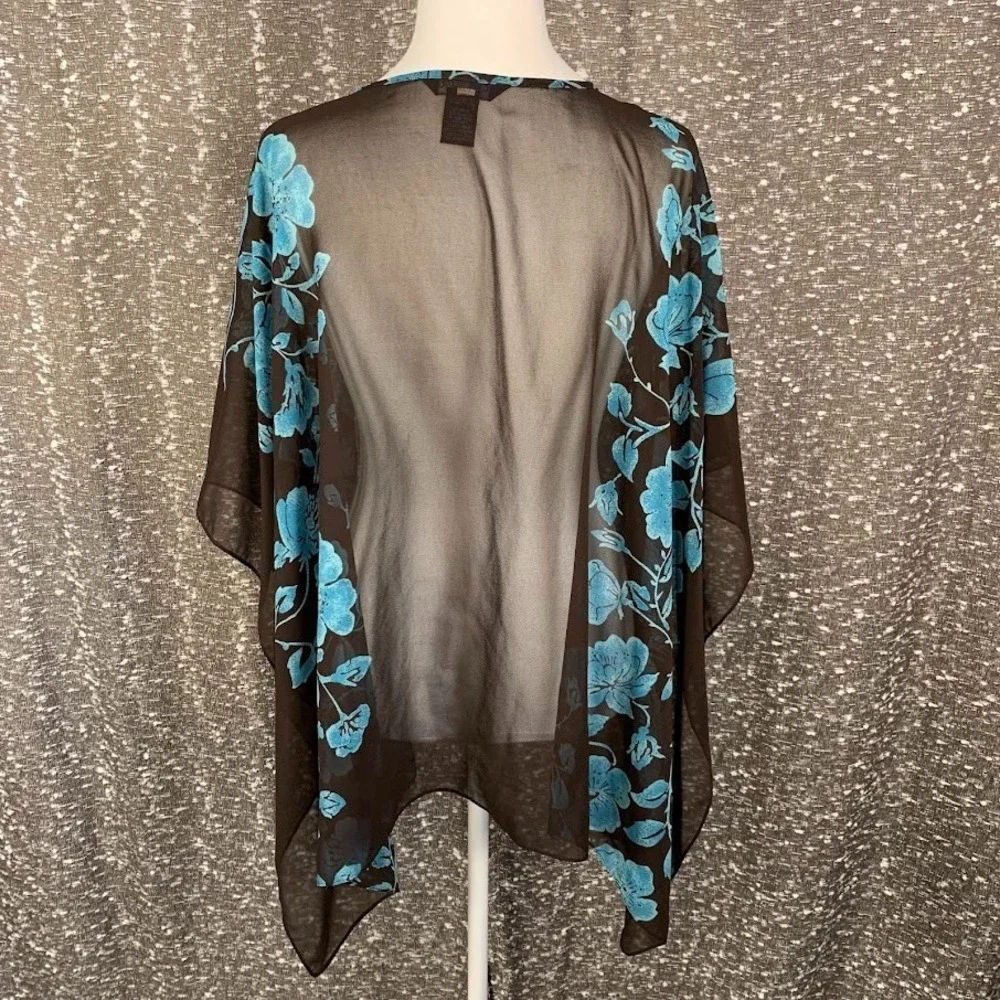 Vintage Eva Blue Plus Floral Sheer Kimono Top Blue/Brown Y2K Women's 22W